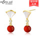 KRISTEN JUDI紅色耳環(huán)女銀針長(cháng)款扇形貝母瑪瑙耳飾小裙子耳釘送女友閨蜜禮物 金色生日禮物送女友老婆媽媽閨蜜