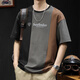 金古萊華夫格拼色短袖t恤男2025新款衣服寬松大碼夏季重磅潮牌男裝體恤 黑色 2XL【體重160-180斤】
