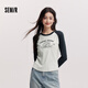 森馬（Semir）長袖T恤女拼色插肩袖小狗套頭衫鹽系潮冬季抓毛衣服101724101010