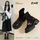 ZHR樂(lè )福連襪靴女2025秋冬新款厚底增高瘦瘦靴小個(gè)子配裙加絨英倫短靴 黑色 【跟高6.5cm】 37