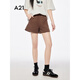 A21女裝寬松顯瘦松緊腰針織短褲2025夏新款簡(jiǎn)約設計感闊腿休閑褲 深啡 L