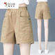 啄木鳥(niǎo)棉麻高腰短褲女夏薄款五分褲直筒褲寬松顯瘦百搭休閑外穿熱褲 K02卡其色 3XL 130-150斤