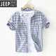 JEEP SPIRIT2026夏季薄款格子短袖襯衫男士韓版潮流襯衫休閑百搭半袖純棉襯衣 藍色 XL