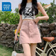 真維斯（Jeanswest）牛仔半身裙女2025新款高腰顯瘦小個子防走光a字包臀短裙 C994臟粉色 M