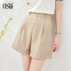 歐莎（OSA）灰色高腰直筒西裝褲休閑a字五分短褲女夏季薄款寬松顯瘦 卡其色 L
