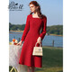 勿忘花秋冬連衣裙女2025年新款修身氣質(zhì)中長(cháng)款方領(lǐng)紅色裙子 紅色 L
