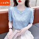紅蜻蜓t恤女短袖新款2025年夏季女裝正肩涼感短袖女蕾絲女士打底上衣衫 藍(lán)色短袖 L 【建議105-120斤】