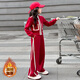 其派童裝女童運動(dòng)套裝秋冬款款網(wǎng)紅加絨女大童冬裝洋氣時(shí)髦潮酷穿搭 酒紅加絨款 150 (適合身高145CM)