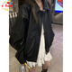 CTOX復(fù)古感黑色pu皮衣外套女2024秋冬韓版寬松夾克上衣短款 黑色   M 100-115斤