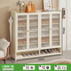 絲竹閣多層翻門(mén)大鞋柜客廳門(mén)口簡(jiǎn)易玄關(guān)柜子家用實(shí)木帶門(mén)防塵楠竹鞋架子 四門(mén)八層-奶白色