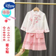 迪士尼（Disney）女童漢服夏季服裝寶寶改良超仙國風(fēng)夏裝純棉兒童棉裝短袖套裝 粉色梅花長(cháng)袖套裝收藏頭花美心貼 110身高95cm左右