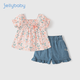 JELLYBABY【碎花兩件套】2025年夏季新款女童兒童套裝中大童兩件套 粉色 110