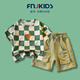 FNJ KIDS童裝男童短袖套裝2025夏季洋氣休閑寶寶衣服兒童格子兩件套 卡綠 90 （身高80-90cm）