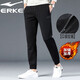 鴻星爾克（ERKE）運動(dòng)褲針織九分休閑男褲紅星棉質(zhì)透氣束口衛褲青少年學(xué)生跑步褲子 黑色加絨款 M 體重105-120斤
