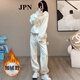 JPN 運動(dòng)套裝女 輕奢潮牌秋冬新款寬松洋氣連帽衛衣衛褲運動(dòng)兩件套 杏色兩件套(加絨) S