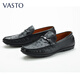 華斯度（VASTO）商務(wù)休閑真皮皮鞋男士牛皮革透氣新款一腳蹬鴕鳥(niǎo)皮豆豆鞋 黑色12C702011 39
