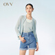 OVV2023春夏新款女裝微透亞麻珠片舒適棒球服款式針織開衫外套 淺藍(lán)（凈色）11 M