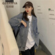 歌班婭炸街牛仔外套女ins潮春秋季2022年新款韓版寬松復古港味牛仔褂子 藍色 XL
