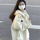 風采兔 衛(wèi)衣女春秋款2024新款潮ins外套寬松學生原宿慵懶風加絨連帽上衣 杏色(薄款) M