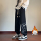 主意范胖子哈倫長(cháng)褲子男春夏薄款直筒加肥加大碼小腳衛褲寬松運動(dòng)褲子 HK24902黑色加絨 3XL 170-190斤