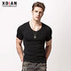 續點(diǎn) t恤男 短袖男士夏季v領(lǐng)純黑白色修身休閑T恤 男款健身運動(dòng)打底衫 黑色 XXL(80KG)