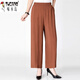 啄木鳥(niǎo)（TUCANO）純.棉棉綢媽M媽口袋闊腿褲中年老年花褲子九分休閑新款高腰薄款 焦糖色【綿綢闊腿褲】 4XL 【建議145-160斤穿】