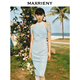 MAXRIENY【浪漫當(dāng)夏】國風(fēng)新中式提花仙美連衣裙夏季改良旗袍 霧藍(lán) S 01