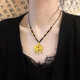 QUAMER老鳳凰金店款黃金色項(xiàng)鏈女轉(zhuǎn)運(yùn)珠金色坨小胖福長(zhǎng)命鎖掛墜999寶 平安鎖吊墜+六福金珠+黑繩