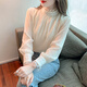 燕潯加絨加厚雪紡襯衫女秋裝2022新款釘珠設計感木耳邊半高領(lǐng)上衣漂亮 杏色 S (建議95斤以下)