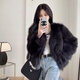 勤馳皮草皮毛一體女100%狐貍毛海寧皮草2024秋冬新款外套短款貉子毛寬 黑色 M