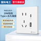 國際電工86型五孔USB插座面板帶開(kāi)關(guān)手機充電Type-C快充接口墻壁電源插座 五孔USB+type-c快充20W【白色】