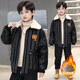 卡兔藍貓男童冬裝皮衣外套中大兒童秋冬季新款洋氣上衣男孩加絨加厚皮夾克 8861黑色 130