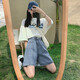 奢娣魅儷五分牛仔短褲女夏季2022年新款高腰顯瘦寬松小個子闊腿褲中褲直筒 等你下課 藍(lán)色 XL 115-135斤