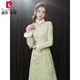 皮爾卡丹改良旗袍連衣裙女秋冬加絨加厚長(cháng)袖a字年輕款少女日常蕾絲冬款 淺綠色 S