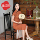 逸紅顔（E.Beauty）普福2025夏新款老上海風(fēng)情經(jīng)典良友畫(huà)報復刻波點(diǎn)日常旗袍女 肉桂橘（現貨） M