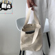 手提袋帆布男生 糖果色小清新帆布包袋學(xué)生手拎包手提袋包包飯盒袋 純色手提小包米黃色