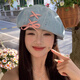 慕瓊粉色蝴蝶結(jié)系帶貝雷帽女2024新款大頭圍百搭顯臉小水洗牛仔畫家帽 蝴蝶結(jié)牛仔（模特同款） M【55-58cm】一般都能戴