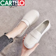 卡帝樂鱷魚（CARTELO）大碼單鞋女2025夏新品英倫百搭真皮軟底小白鞋平底樂福護(hù)士孕婦鞋 白色 39
