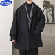 唐號毛呢大衣男加厚呢子外套中長(cháng)款風(fēng)衣韓版潮流帥氣秋冬ins港風(fēng)痞帥 黑色 XL