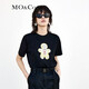MO&Co.春夏姜餅人印花圓領(lǐng)卡通短袖小白T純棉T恤上衣女摩安珂 黑色-第2批 M 165