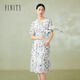 菲妮迪（FINITY）【天然真絲】連衣裙夏季新款100%桑蠶絲印花裙子女 杏底印花 L
