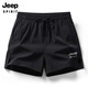 JEEP SPIRIT男士短褲夏季薄款寬松休閑三分褲健身速干透氣2024新款冰絲運動褲 1260黑色 2XL (推薦125-140斤)