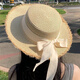 妙奕嘉草帽女遮陽(yáng)帽新款海邊帽子平頂沙灘帽編織涼帽旅游百搭防曬太陽(yáng)帽 平頂毛邊帽檐草帽【米色米帶】