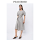 太平鳥(niǎo)不規則荷葉邊連衣裙夏季圓領(lǐng)泡泡袖長(cháng)裙設計感收腰裙子 灰色 M