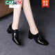 卡帝樂(lè )鱷魚(yú)（CARTELO）2026新款春季系帶皮鞋女英倫風(fēng)中跟粗跟深口真皮單鞋春秋漆皮女鞋 黑色 37