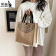 袋鼠帆布包包女手提包新款大容量麻布手提袋女上班通勤托特包 小號（麻布半圓民族風(fēng)）紐