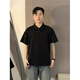 卡圖弛日系短袖polo衫男夏季修身體制內穿搭五分半袖高街痞帥衣服t體恤 黑色 XL