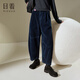 日著(zhù)原創(chuàng  )設計牛仔燈芯絨寬松休閑褲2024冬季新款復古水洗九分褲女 靜夜藍 XL