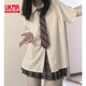UKMR日系學(xué)院風jk襯衫制服甜美女學(xué)生新基礎(chǔ)款娃娃領(lǐng)襯衣格裙倆件套裝 杏襯衫+領(lǐng)帶+瓏島海格裙 套裝 M 90-100斤