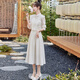 川朗連衣裙女2025夏季新款女裝刺繡雪紡溫柔新中式風吊帶兩件套裝裙子 米白色-長袖 M （80斤-105斤）